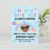 Rottweiler Birthday Invitation in Blue Einladung (Stehend Vorderseite)