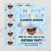 Rottweiler Birthday Invitation in Blue Einladung (Vorne/Hinten)