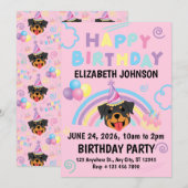 Rottweiler Birthday Invitation in Pink Einladung (Vorne/Hinten)