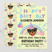 Rottweiler Birthday Invitation in Yellow Einladung (Vorne/Hinten)