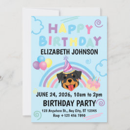Rottweiler Birthday Party Invitation Blue Einladung
