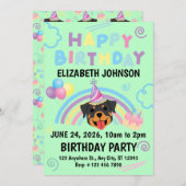 Rottweiler Birthday Party Invitation Green Einladung (Vorne/Hinten)