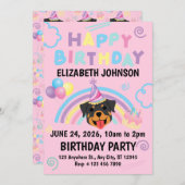 Rottweiler Birthday Party Invitation Pink Einladung (Vorne/Hinten)