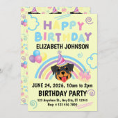 Rottweiler Birthday Party Invitation Yellow Einladung (Vorne/Hinten)
