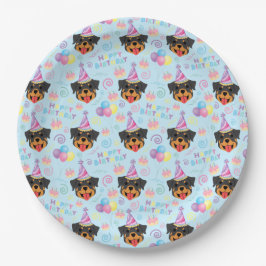 Rottweiler Birthday Party Paper Plates Blue Pappteller