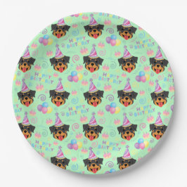 Rottweiler Birthday Party Paper Plates Green Pappteller