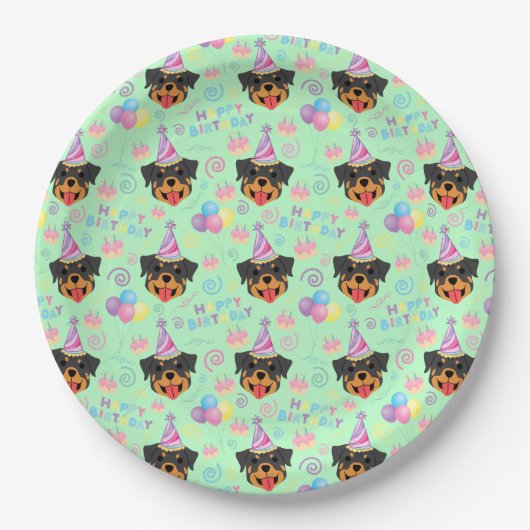 Rottweiler Birthday Party Paper Plates Green Pappteller (Vorderseite)