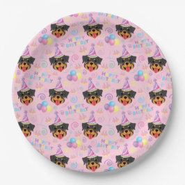 Rottweiler Birthday Party Paper Plates Pink Pappteller