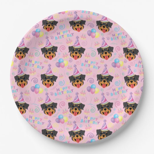 Rottweiler Birthday Party Paper Plates Pink Pappteller (Vorderseite)