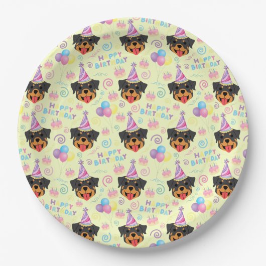 Rottweiler Birthday Party Paper Plates Yellow Pappteller (Vorderseite)