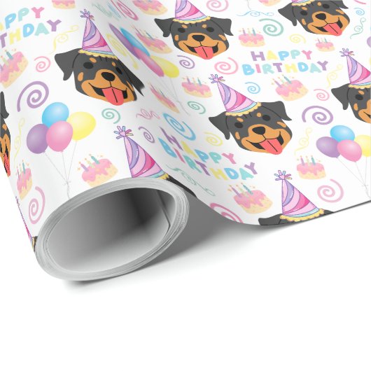 Rottweiler Birthday Wrapping Paper Geschenkpapier (Rolleneckpunkt)