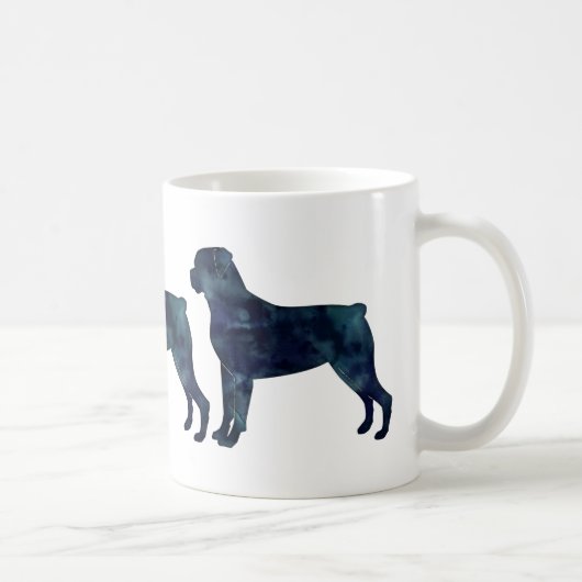Rottweiler Black Watercolor-Silhouette Kaffeetasse (Rechts)
