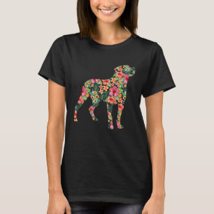 Rottweiler-Blume-Hund-Silhouette-Blumen-Frauen T-Shirt