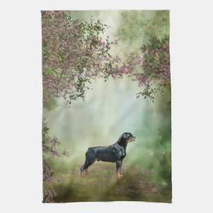 Rottweiler Blüten-Geschirrtuch Küchentuch