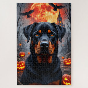 Rottweiler Blutmond Halloween-Porträt-Kunst Puzzle