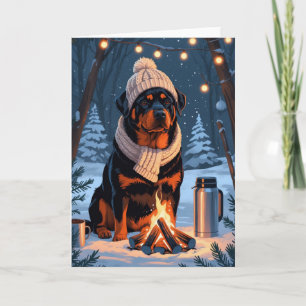 Rottweiler by Campfire Rustikale Winterurlaub Kuns Karte
