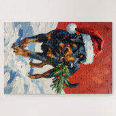 Rottweiler Carrying Christmas Tree Sapling Hat Puzzle (Horizontal)