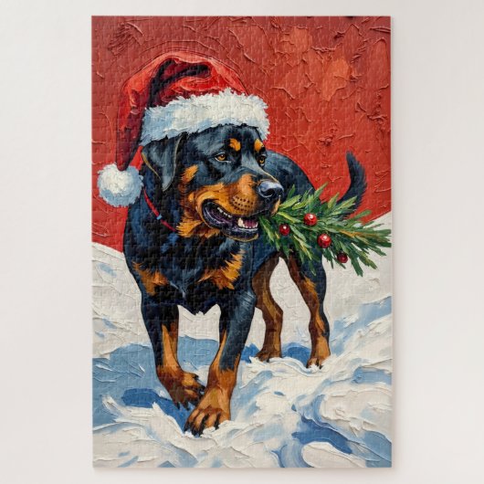 Rottweiler Carrying Christmas Tree Sapling Hat Puzzle (Vertikal)