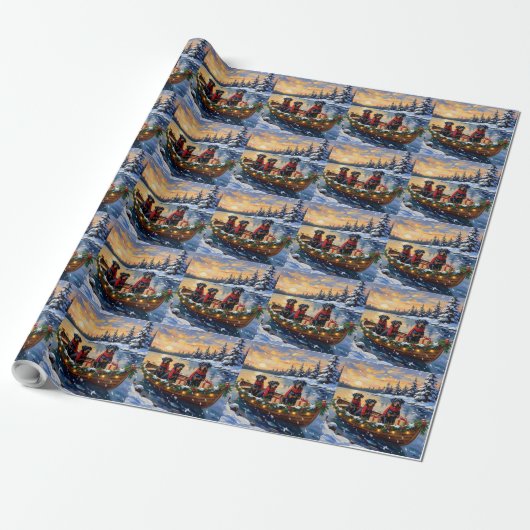 Rottweiler Christmas Boat Holiday Geschenkpapier (Ungerollt)
