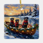 Rottweiler Christmas Boat Holiday Keramikornament (Vorderseite)