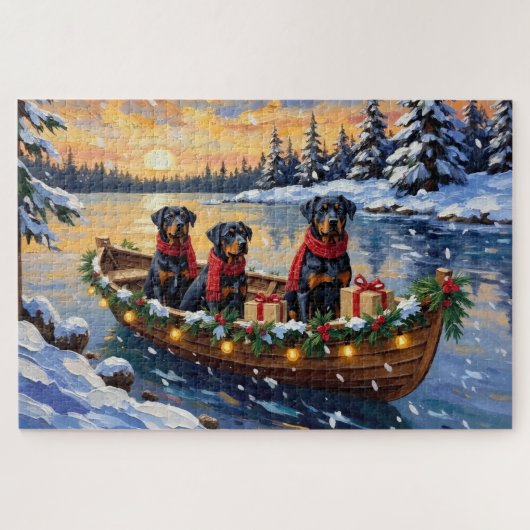 Rottweiler Christmas Boat Holiday Puzzle (Horizontal)