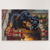 Rottweiler Christmas Fireplace Guardian Puzzle (Horizontal)