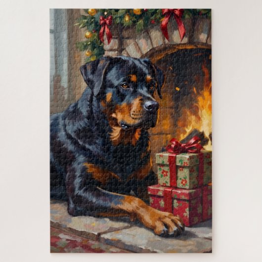 Rottweiler Christmas Fireplace Guardian Puzzle (Vertikal)