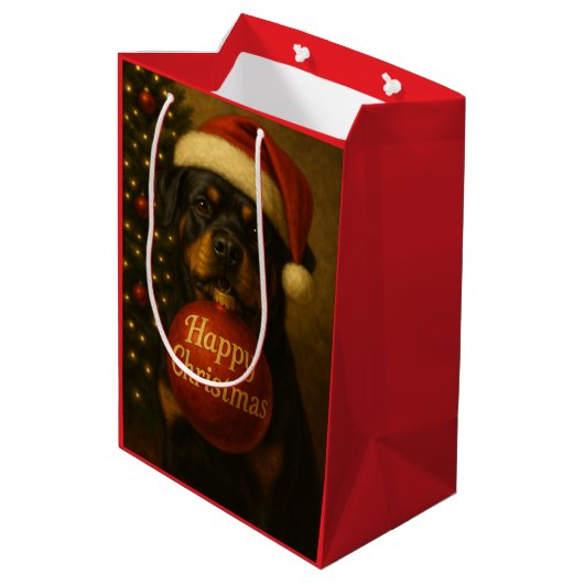Rottweiler Christmas gift bag Mittlere Geschenktüte (Rückseite Schrägansicht)
