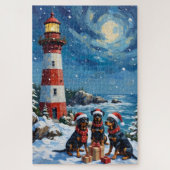 Rottweiler Christmas Lighthouse Holiday Puzzle (Vertikal)