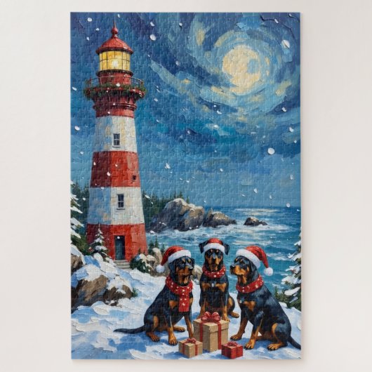 Rottweiler Christmas Lighthouse Holiday Puzzle (Vertikal)
