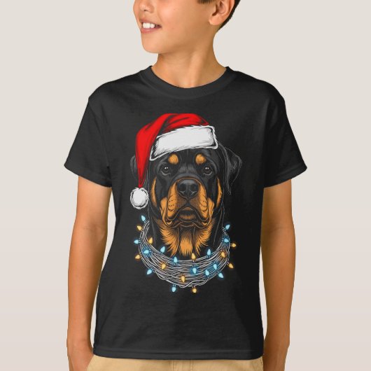 Rottweiler Christmas Lights Santa Xmas Dog Lover T-Shirt (Vorderseite)