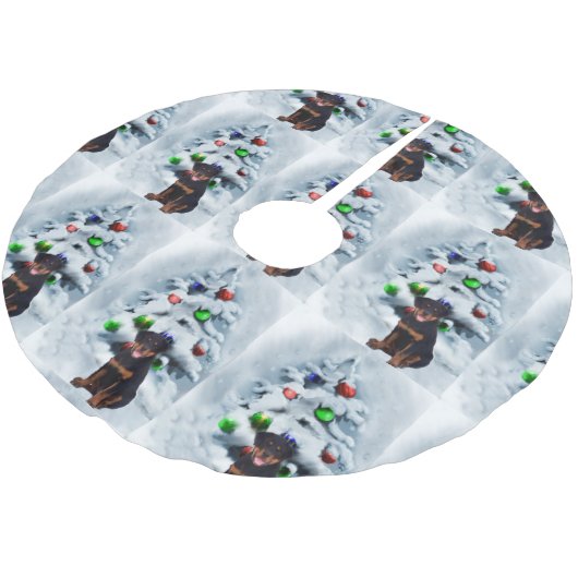 Rottweiler Christmas Polyester Weihnachtsbaumdecke (Schrägansicht)