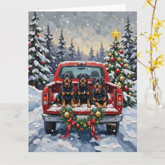 Rottweiler Christmas Red Truck Holiday Karte (Gelbe Blume)