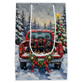 Rottweiler Christmas Red Truck Holiday Mittlere Geschenktüte (Rückseite)
