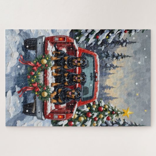 Rottweiler Christmas Red Truck Holiday Puzzle (Horizontal)