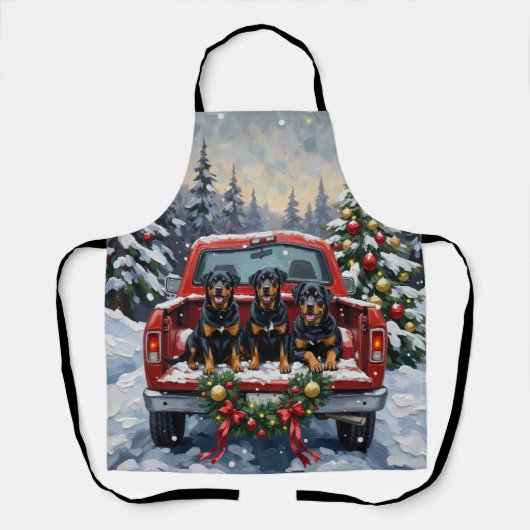 Rottweiler Christmas Red Truck Holiday Schürze (Vorderseite)