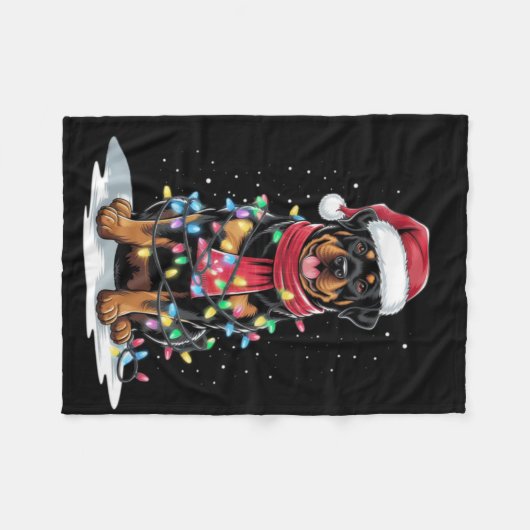 Rottweiler Christmas Tree Santa Hat Lights Xmas Do Fleecedecke (Vorderseite (Horizontal))