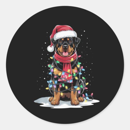 Rottweiler Christmas Tree Santa Hat Lights Xmas Do Runder Aufkleber (Vorderseite)