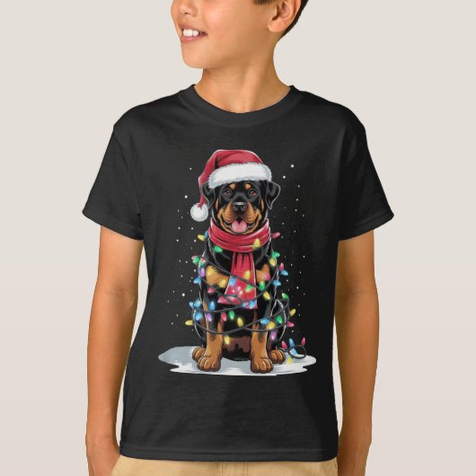 Rottweiler Christmas Tree Santa Hat Lights Xmas Do T-Shirt (Vorderseite)