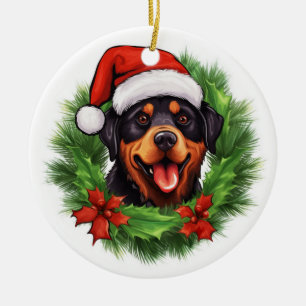 Rottweiler Christmas Wreath Keramik Ornament