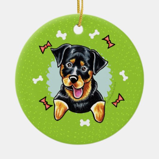 Rottweiler Christmas Wreath Keramikornament (Vorne)
