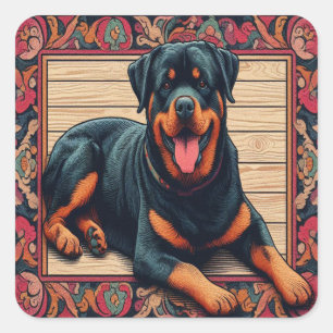 Rottweiler Dog 3D Stilvolle farbenfrohe Grenze Quadratischer Aufkleber