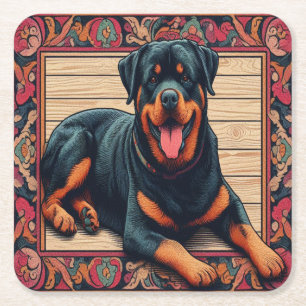 Rottweiler Dog 3D Stilvolle farbenfrohe Grenze Rechteckiger Pappuntersetzer