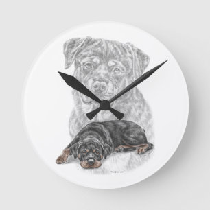 Rottweiler Dog Art Runde Wanduhr