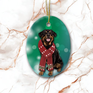Rottweiler Dog Bokeh Christmas Keramik Ornament
