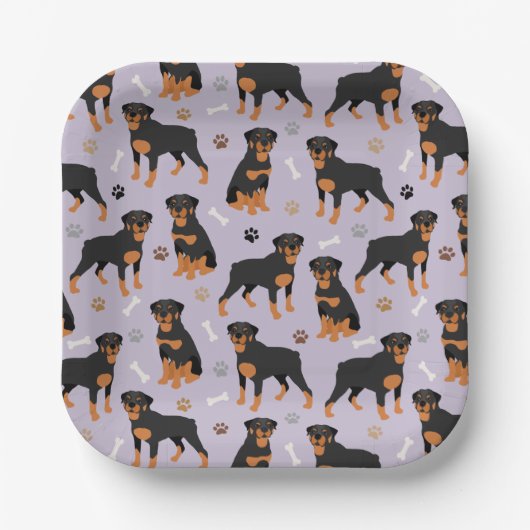 Rottweiler Dog Bones and Paws Paper Tellers Pappteller (Vorderseite)