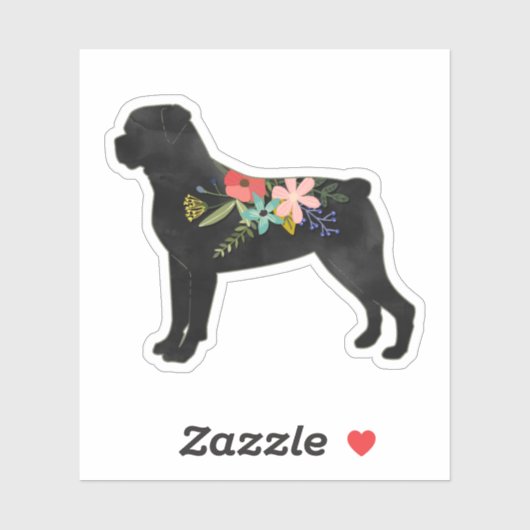 Rottweiler Dog Breed Boho Floral Silhouette Aufkleber (Blatt)