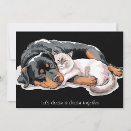 Rottweiler Dog Cat Dream Cuddle Holiday Card Feiertagskarte