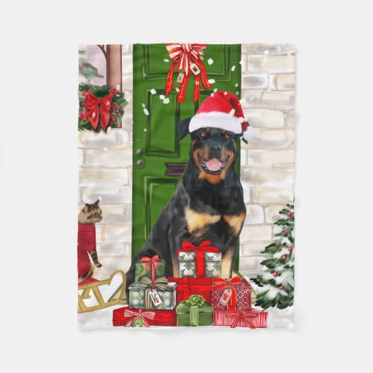 Rottweiler Dog Christmas Fleecedecke (Vorderseite)