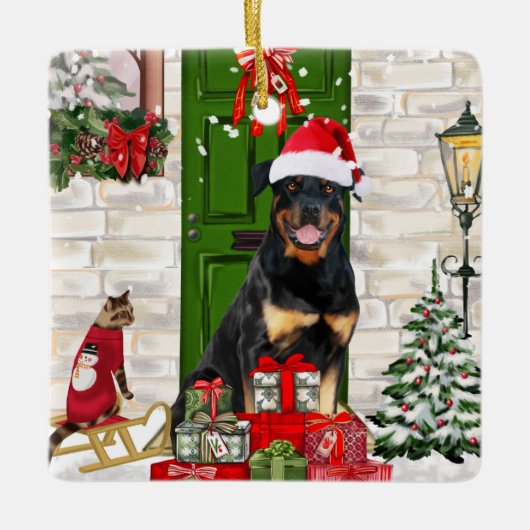 Rottweiler Dog Christmas Keramikornament (Vorderseite)